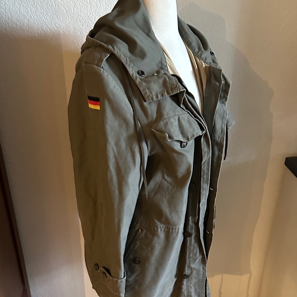 Olive Green Hooded Jacket with Flag Patch